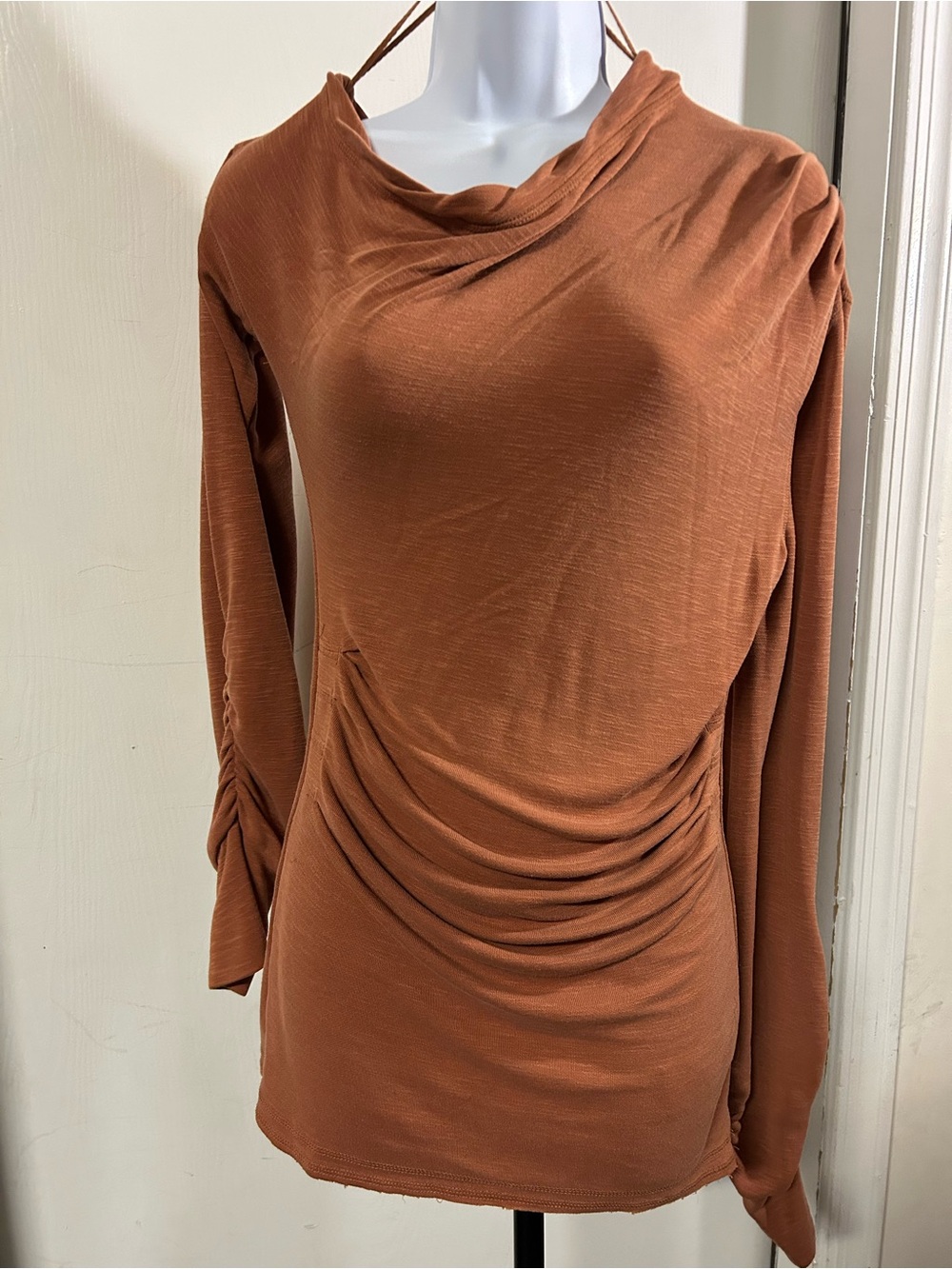Free People Rust Long Sleeve Off-The-Shoulder Draped Shirt